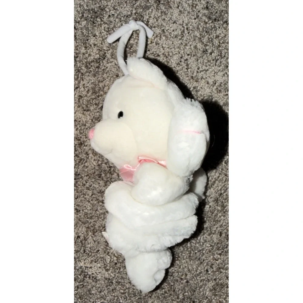 Dakin White Kitty Cat Musical Baby Crib Pull Toy Plush Stuffed Animal Lovey pink